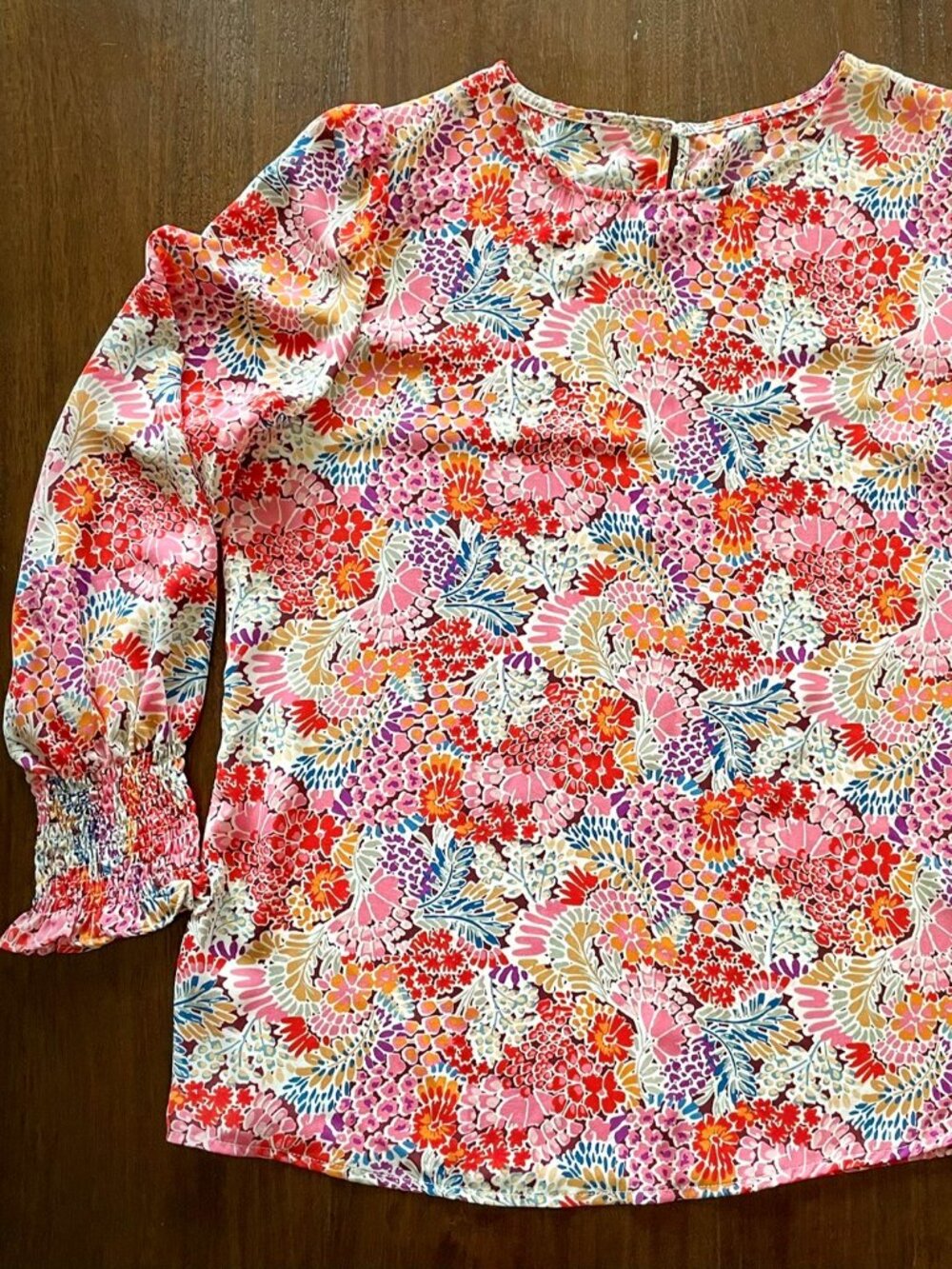 Pink Floral Multicolor Long Sleeve Blouse – Size XL